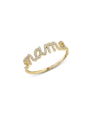 14K Yellow Gold Diamond Mama Script Ring