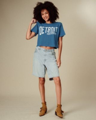  Women's NFL Detroit Lions Dual Threat Mock Neck Crop Tee