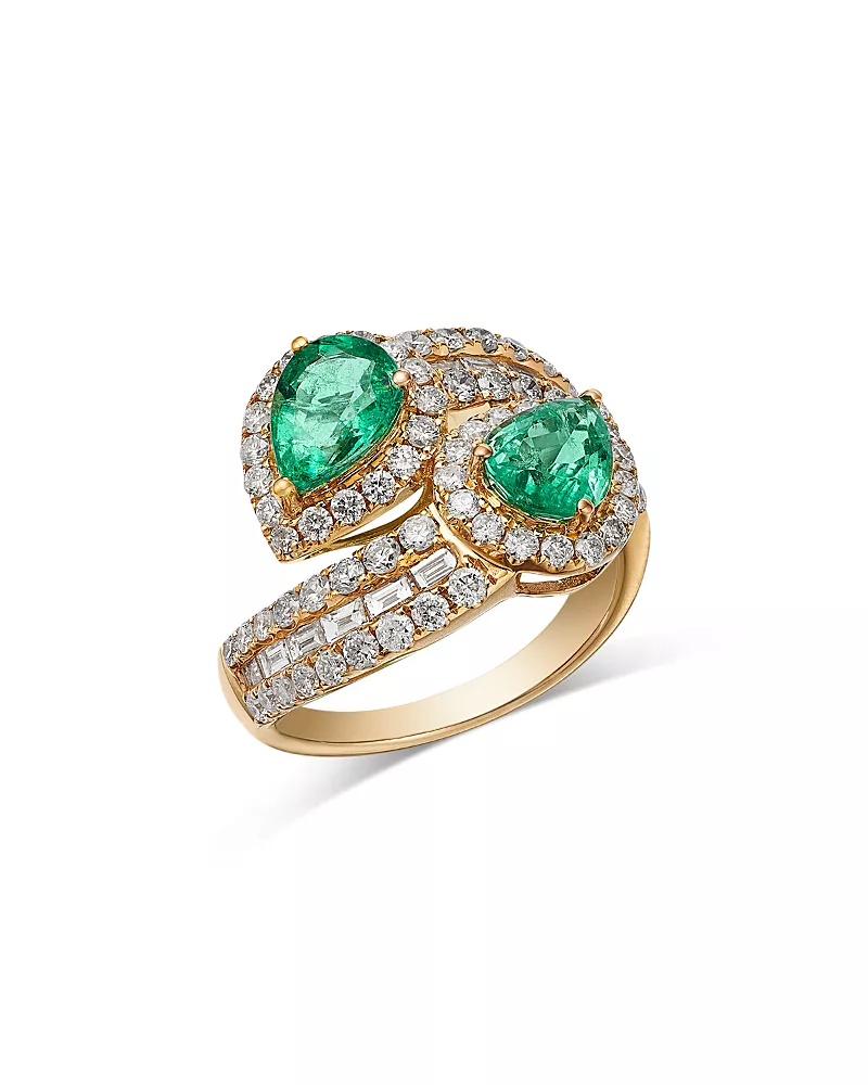 Bloomingdale's Fine Collection Emerald (2.10 tcw) & Diamond (1.50 tcw) Bypass Ring in 14K Yellow Gold