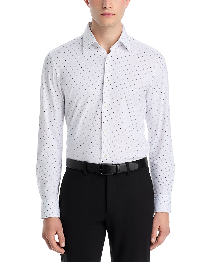 Hugo Boss Hank Kent Nylon Stretch Slim Fit Button Down Shirt In White