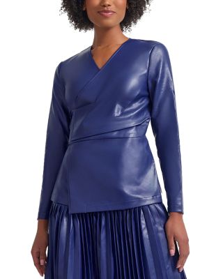 Misook - Lightweight Faux Leather Tie Jacket