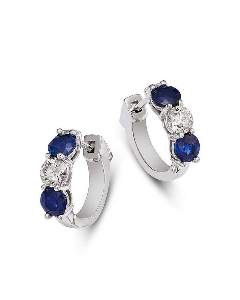 Bloomingdale's Fine Collection 14K White Gold Sapphire & Diamond Hoop Earrings