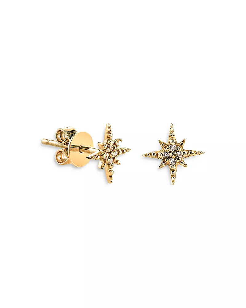 Sydney Evan 14k Yellow Gold Diamond Starburst Mini Stud Earrings