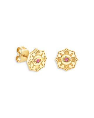 Sydney Evan - Wicked x Sydney Evan 14K Yellow Gold Glinda Pure Flower Pink Sapphire Stud Earrings