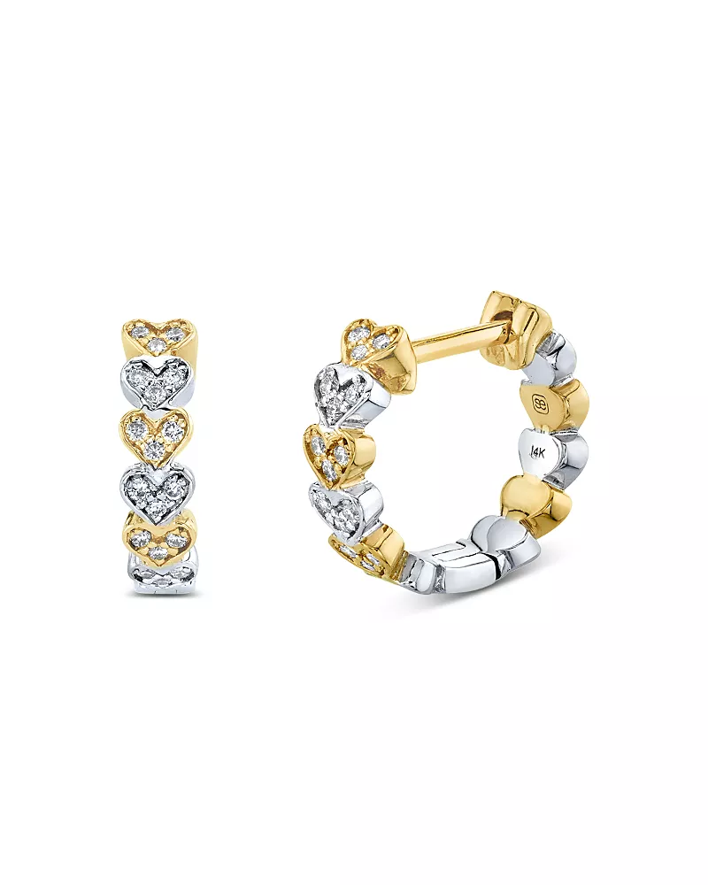 Sydney Evan Two Tone Gold Diamond Heart Eternity Huggie Hoop Earrings