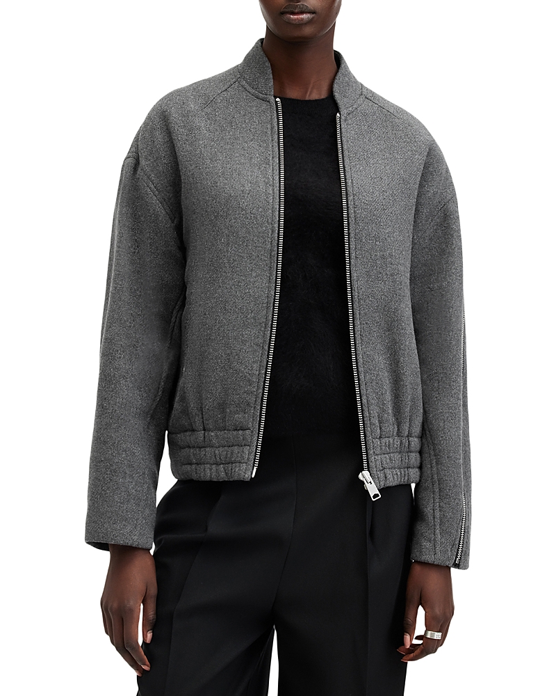 Allsaints Hackney Cropped Bomber Jacket In Grey