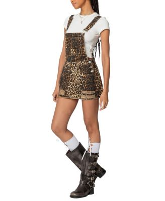 Edikted - Leopard Denim Overall Mini Dress