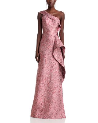 Jacquard One Shoulder Ruffle Gown