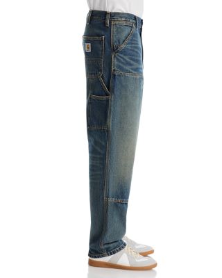 Double Knee Relaxed Straight Fit Jeans in Blue