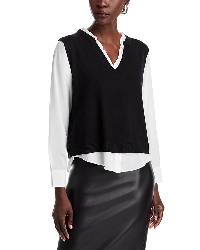 Shop Sioni Layered Look Sweater In Black/ Eggshell