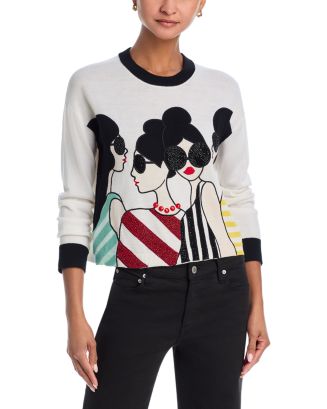 alice+olivia アリスオリビア STACEY FACE ステーシー フェイス クルーネックセーター 長袖 ニット 65181-1-82053 レディース グレー 14213294_fpx.tif?$filterlrg$&