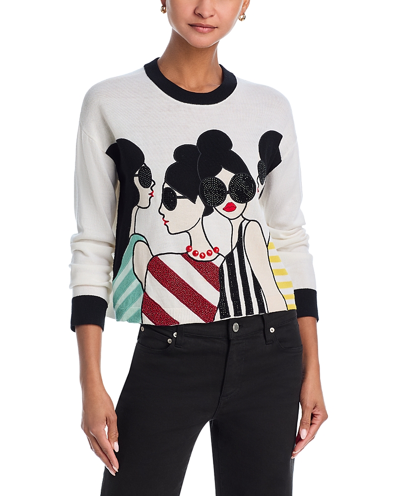 ALICE AND OLIVIA ALICE AND OLIVIA GLEESON STACE FACE BEADED SWEATER