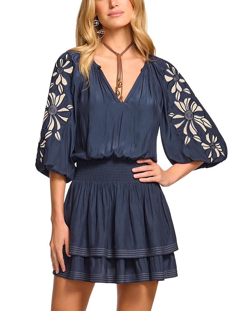 Shop Ramy Brook Devorah Balloon Sleeve Mini Dress In Navy