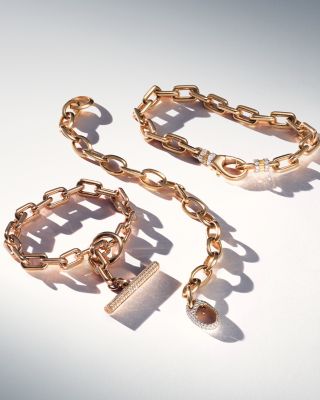18K Rose Gold Garnett Diamond Pav&eacute; Clasp Open Link Bracelet