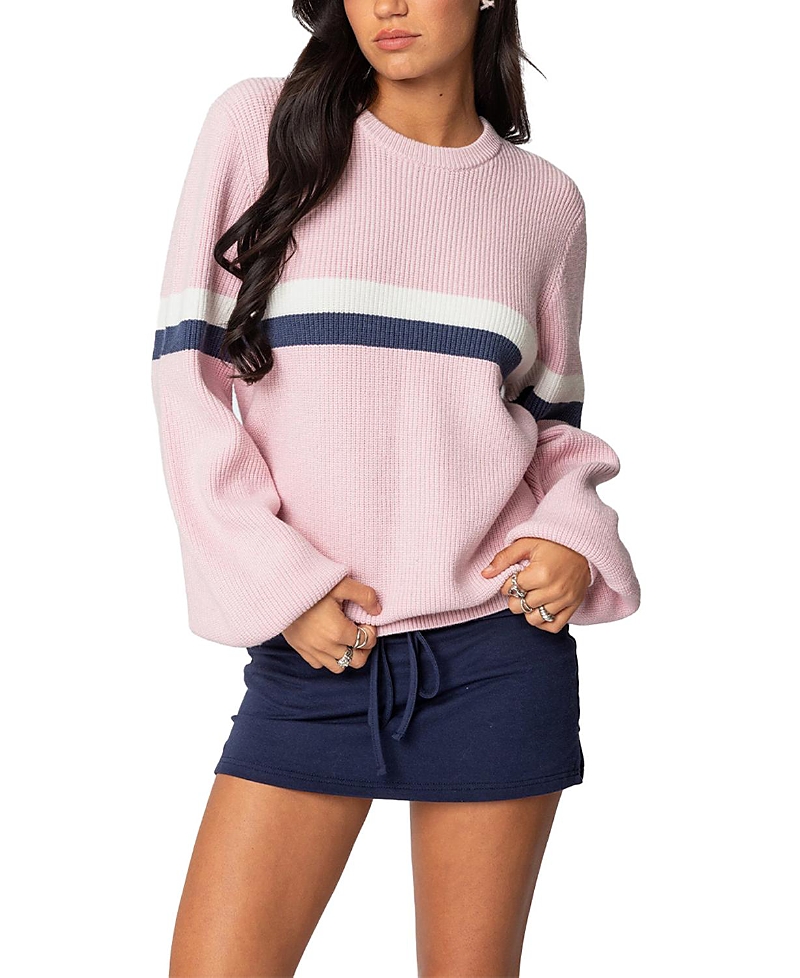 Edikted Nautical Stripe Oversize Sweater In Pink