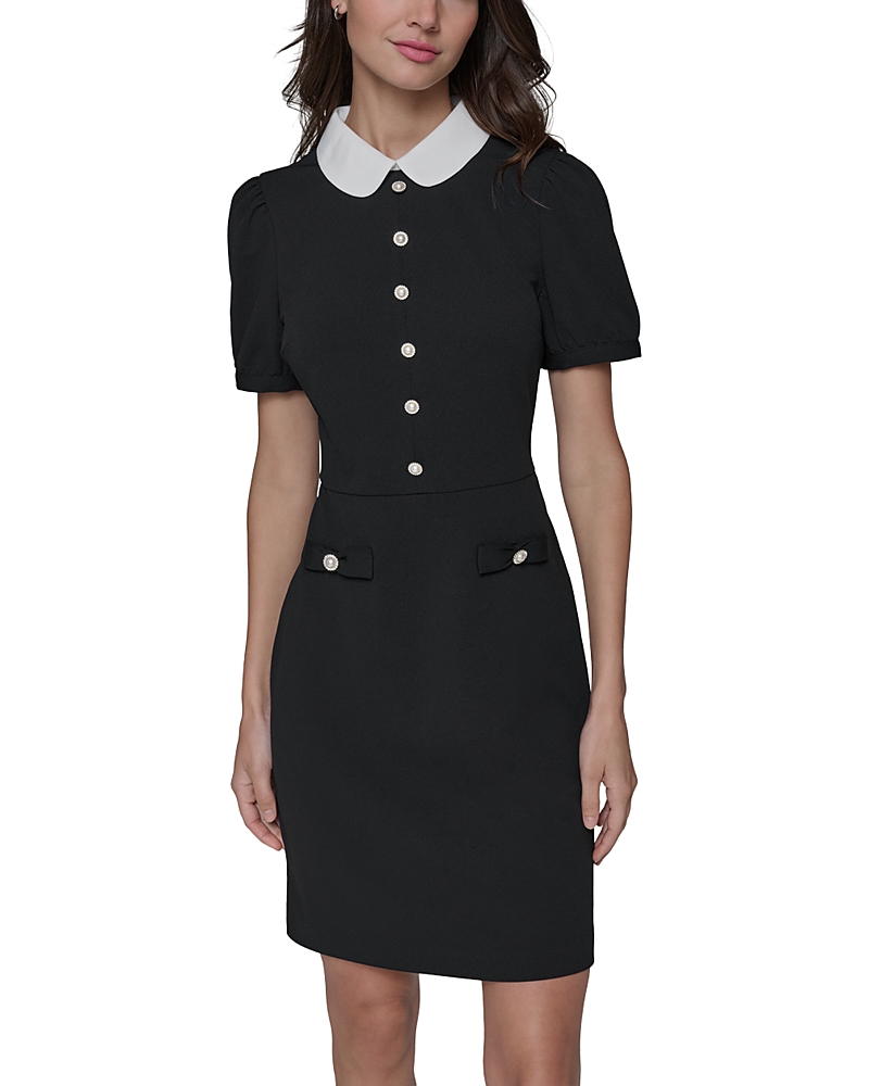 KARL LAGERFELD SCUBA CREPE COLLARED SHEATH DRESS