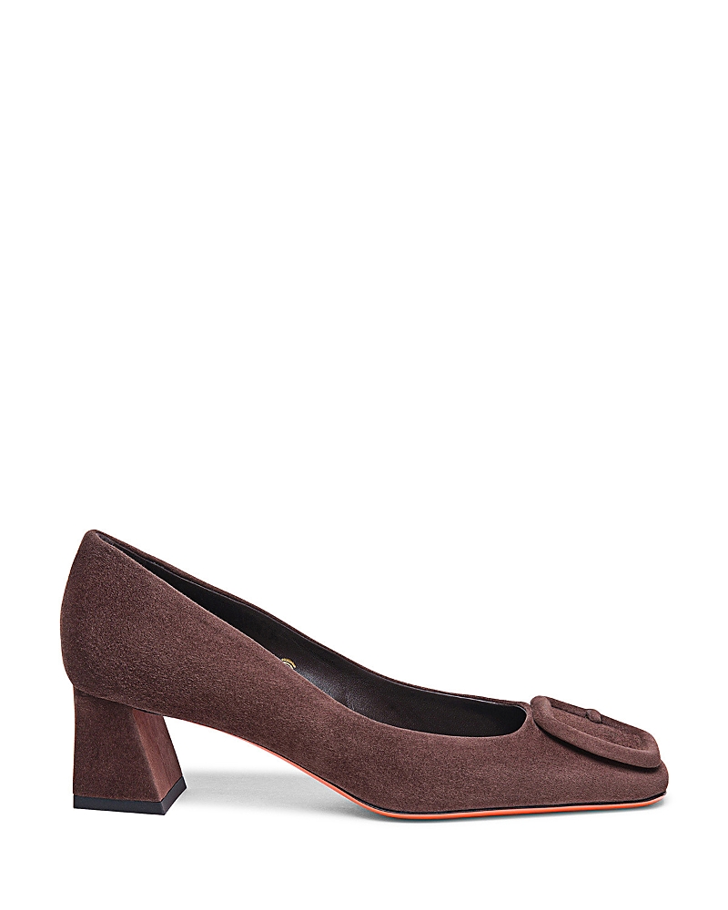 Santoni Suede Buckle Block-heel Pumps In Brown