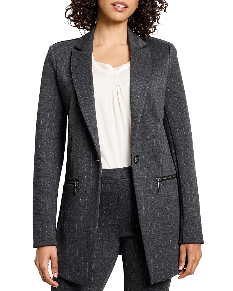 Nic + Zoe Nic+zoe Pinstripe Ponte Zip Jacket In Grey Multi