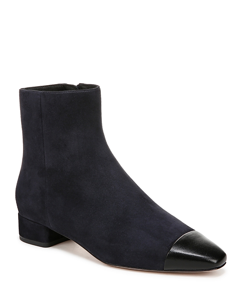 Veronica Beard Cecile Cap-toe Zip Suede Booties In Indigo/black