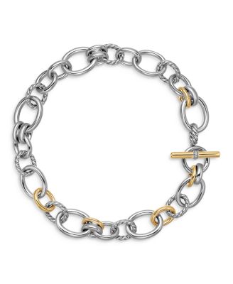 David Yurman - DY Mercer Chain Necklace in Sterling Silver with 18K Yellow Gold and Diamonds, 25mm