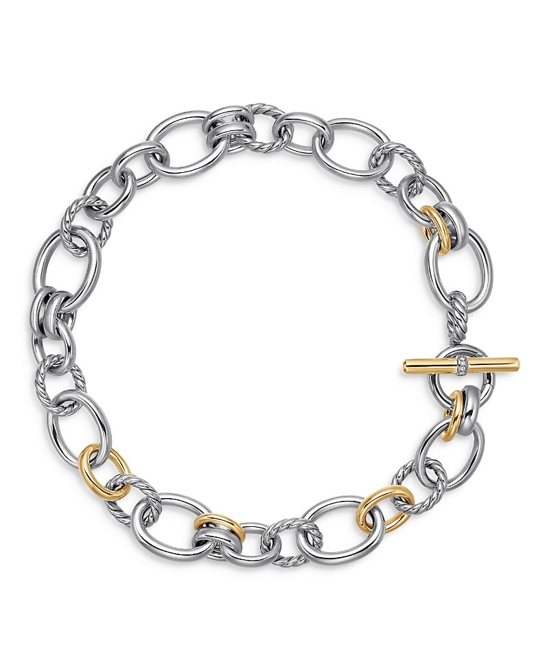 Dy Mercer Chain Necklace in Sterling Silver with 18K Yellow Gold and Diamonds, 25mm