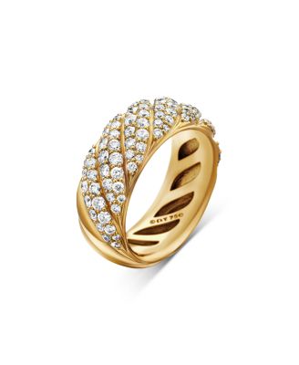 Sculpted Cable Band Ring in 18K Yellow Gold with Pav&eacute; Diamonds, 7.5mm
