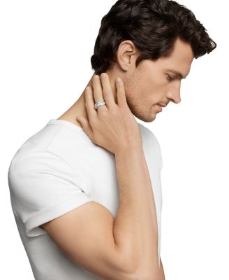 Men's Sterling Silver Faceted Diamond Pav&eacute; Ring