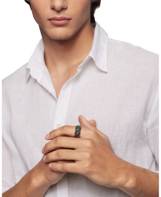 Men's Sterling Silver Faceted Black Diamond Pav&eacute; Ring