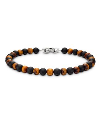 David Yurman - Men's Spiritual Beads Alternating Bracelet in Sterling Silver with Black Onyx and Tigers Eye, 6mm