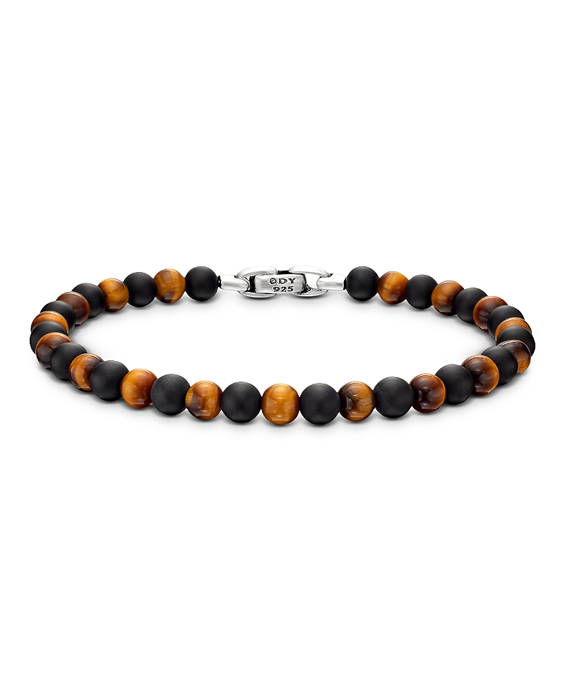 David Yurman Men's Spiritual Beads Alternating Bracelet in Sterling Silver with Black Onyx and Tigers Eye, 6mm