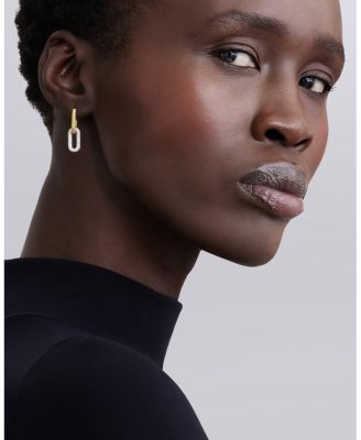 18K Yellow Gold & Silver Caviar Lux-Clip Diamond Link Drop Earrings - Exclusive