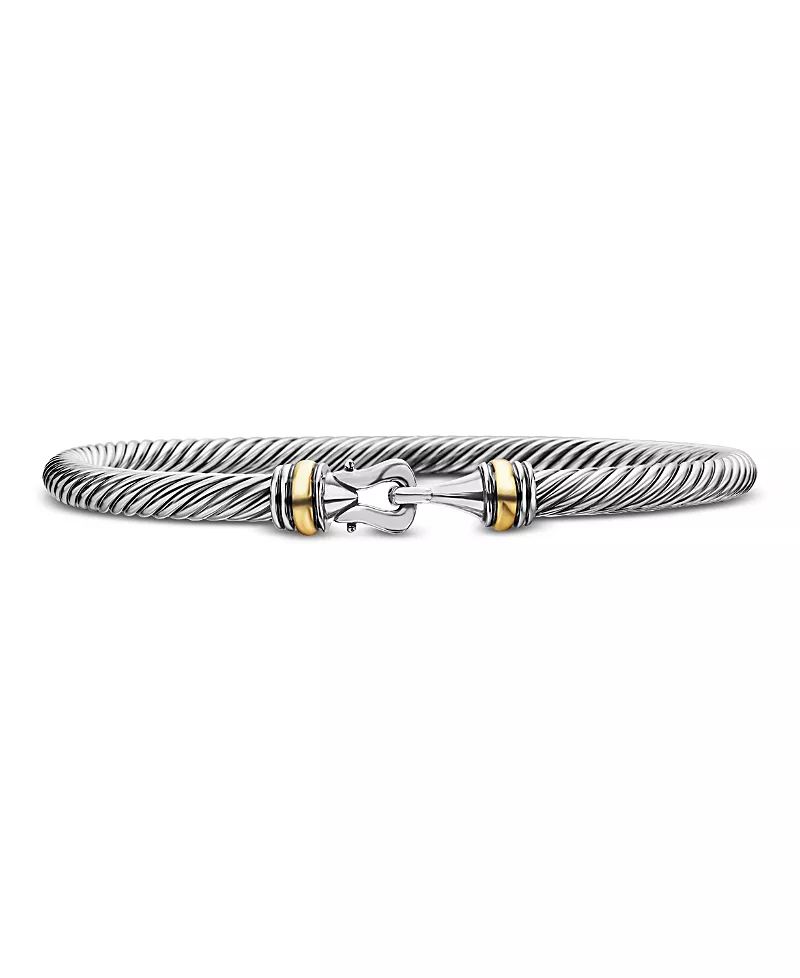 David Yurman Buckle Classic Cable Bracelet in Sterling Silver with 18K Yellow Gold, 4mm