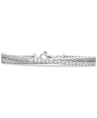 Sterling Silver Crossover Bracelet with Diamonds