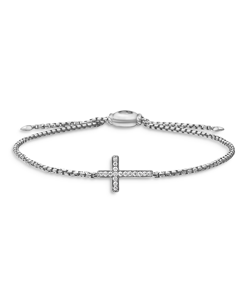 David Yurman Petite Pave Cross Chain Bracelet in Sterling Silver with Diamonds, 1.7mm