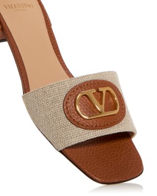 Women&#39;s VLogo Leather and Canvas Slide Sandals 