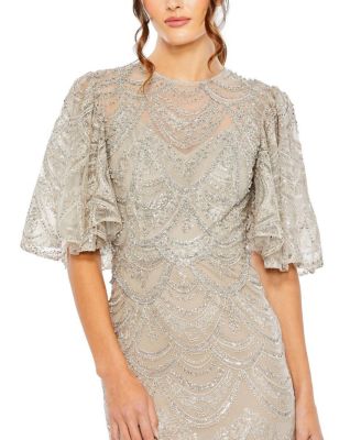 Flutter Sleeve High Neck Gown