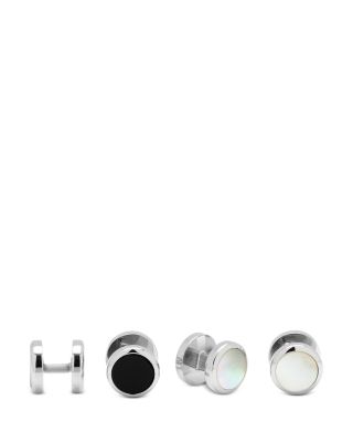 Double Sided Onyx & Mother of Pearl Round Beveled Stud Set