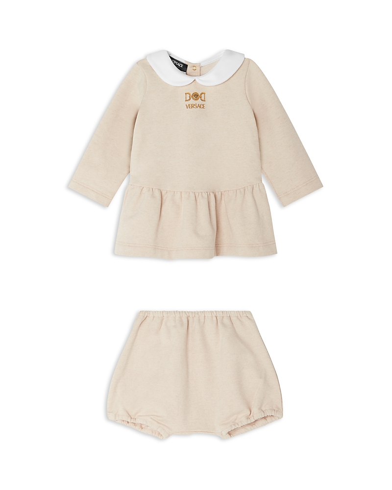 Versace Girls' Stretch Jersey Dress & Bloomer Set - Baby In Whisper+white+gold
