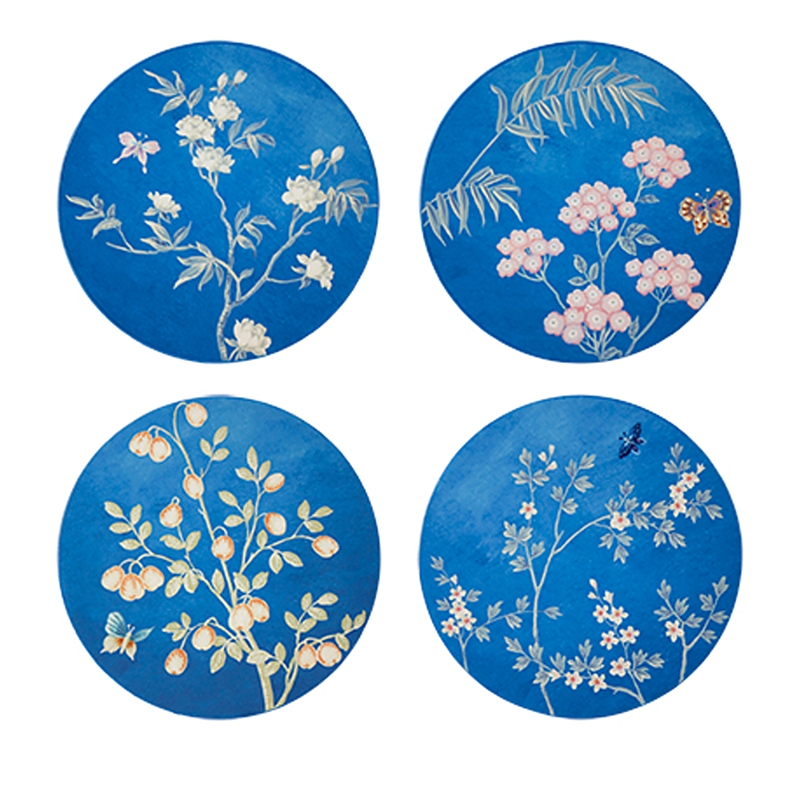 Addison Ross Chinoiserie Lacquered Coasters, Set Of 4 In Blue