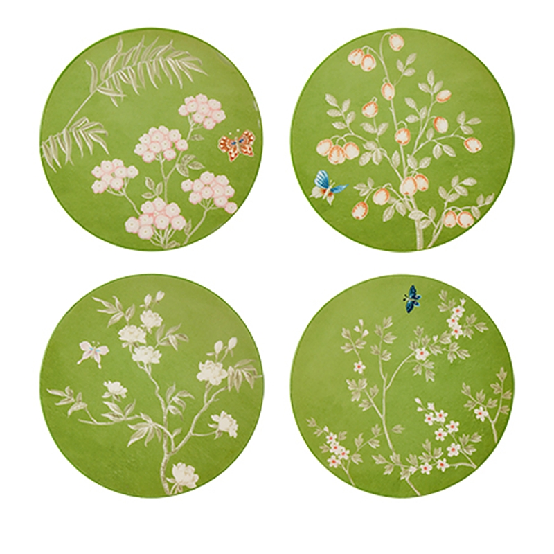 Addison Ross Chinoiserie Lacquered Coasters, Set Of 4 In Green
