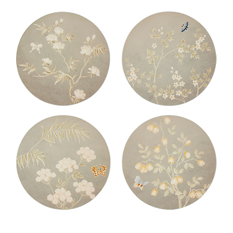 Addison Ross Chinoiserie Lacquered Coasters, Set Of 4 In Grey
