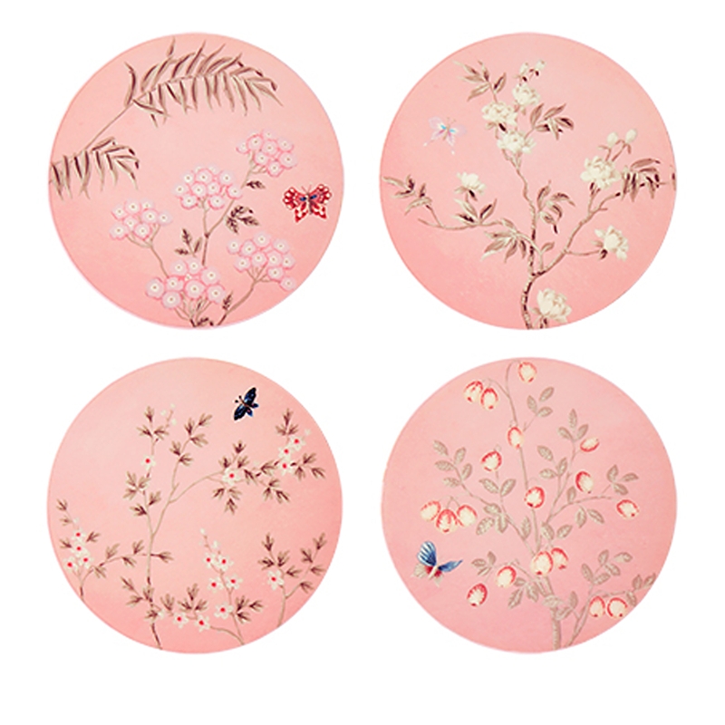 Addison Ross Chinoiserie Lacquered Coasters, Set Of 4 In Pink