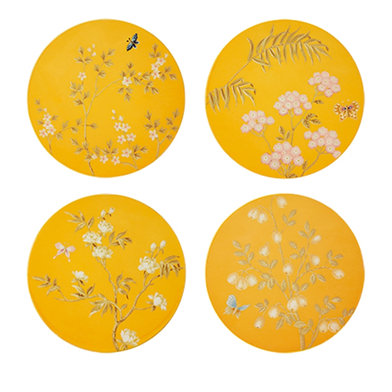 Addison Ross Chinoiserie Lacquered Coasters, Set Of 4 In Yellow