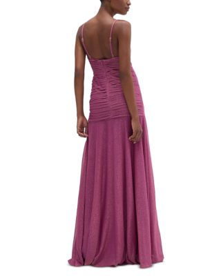 Pleated Plunging Neck Dress