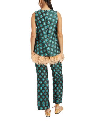 La Scala Top with Feathers Jacquard Winter Sun Emerald