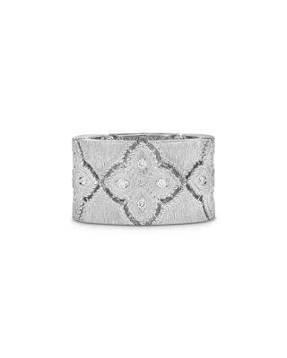 Roberto Coin - 18K White Gold Venetian Princess Diamond Wide Width Flower Ring