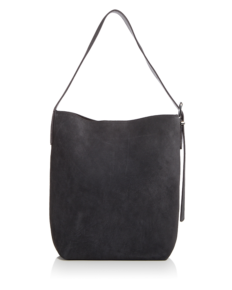 Madewell The Essential Bucket Tote In Suede In Sleek Char
