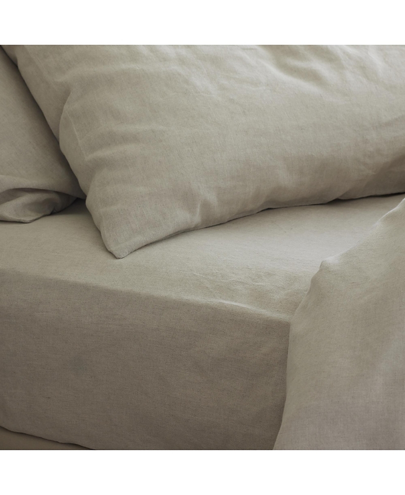 Piglet In Bed Linen Blend Fitted Sheet, Twin In Oatmeal