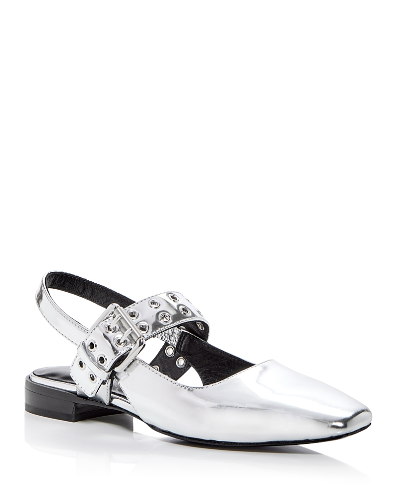 Rag & Bone Astra Metallic Buckle Slingback Ballerina Flats In Silver