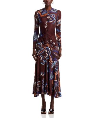 Floral Gathered Bodice Midi Dress